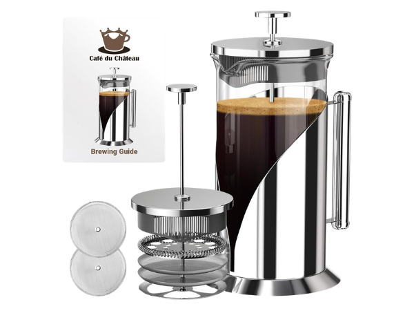 Cafe Du Chateau Stainless Steel French Press Coffee Maker